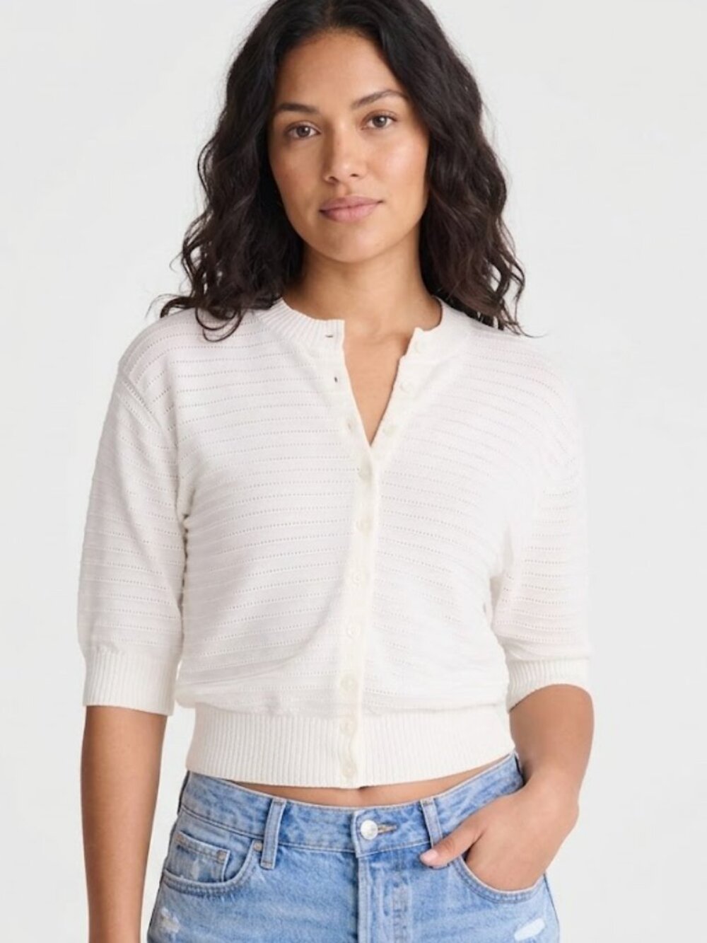 Madewell Textured Short-Sleeve Cardigan in 100% Cotton